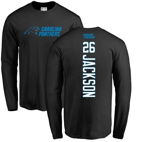 Carolina Panthers Men Black Donte Jackson Backer NFL Football #26 Long Sleeve T Shirt